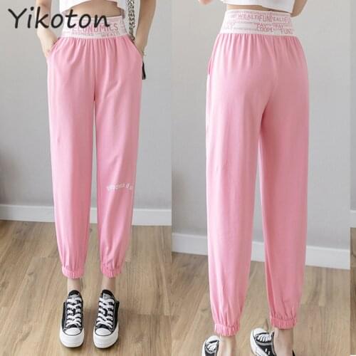 Pink Women Pants Summer Cotton Solid Sweet and Cute Student Casual Harem Trousers With Pocket Harajuku Pencil Pant Patchwork