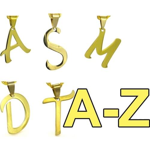 26 Letter Necklaces Stainless Steel Gold Color Choker Initial Pendant Necklace Women Men Alphabet Chains Jewelry