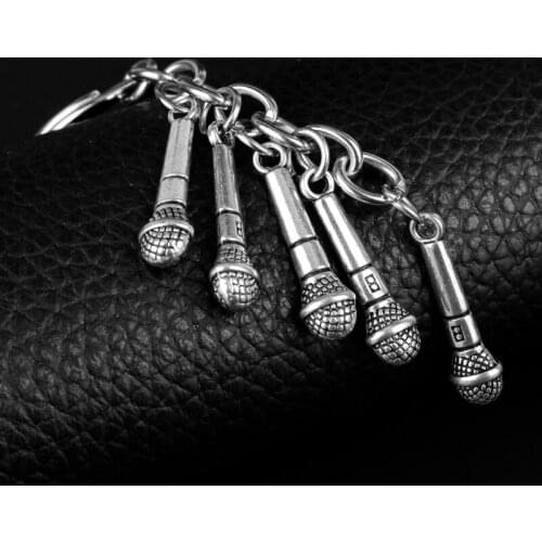 Dongsheng Mens Fashion Funny Design Keychain Microphone Keyrings Car Bag Pendants Decoration Jewelry Music Cosplay Gifts