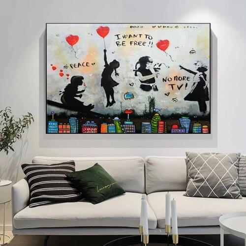 Graffiti Art Little Boy and Little Girl Canvas Painting Poster Print Wall Art Pictures for Living Room Home Decor (No Frame)
