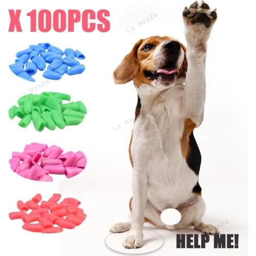 100 Pcs Dog Cat Nail Caps Cat Nail Cover Anti-scratch Paw Claw Pet Grooming Supplies Soft Silicone Nail Protector with free Glue