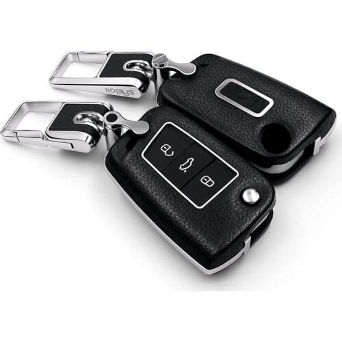 Leather Car Key Case Cover For Volkswagen VW Golf 7 MK7 Tiguan mk2 for Skoda Octavia A7 Kodiaq 2017 2018 2019