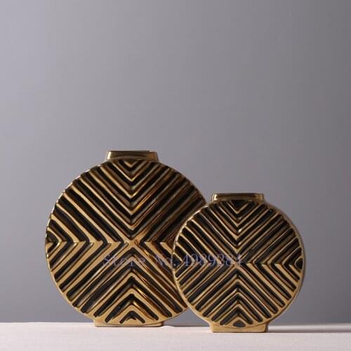 Creativity Ceramics Vase Porcelain Abstract Geometric Golden Round Flower Arrangement Modern Home Decoration Flower Vases