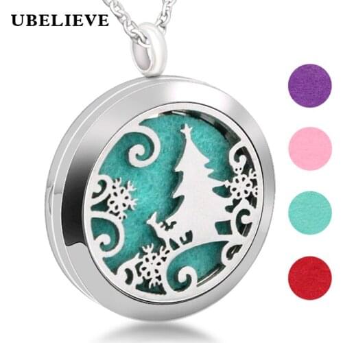 Top Sale Christmas 30MM Essential Oil Diffuser Locket Necklace Aromatherapy Pendant Jewelry Scent Locket For Best Gift