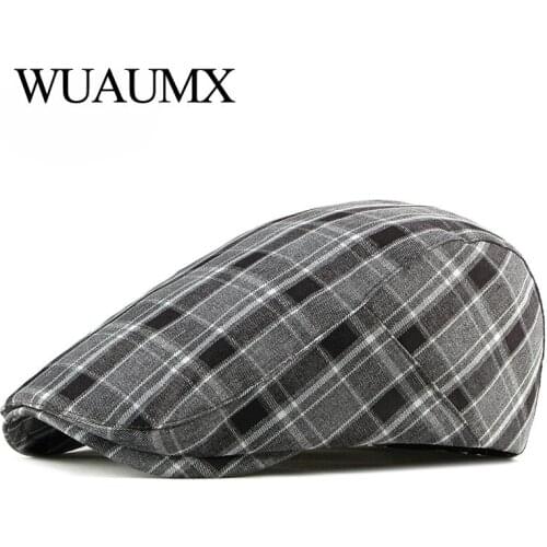 Wuaumx Brand Fashion Beret Hats For Men Women Plaid Visor Cap Gentleman Style Peaked Flat Cap Spring Summer Berets Wholesale