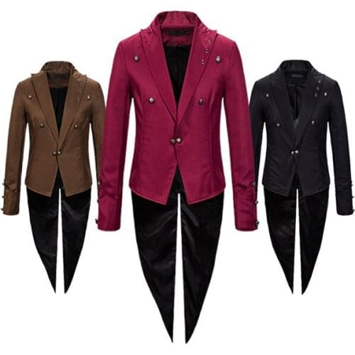 Halloween Costume Mens Steampunk 3XL Plus Size Vintage Tailcoat Jacket Gothic Victorian Frock Coat Uniform Black Red Brown