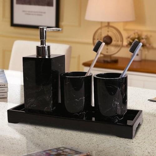 Marble texture bathroom supplies black four-piece resin bathroom accessories Set with dispenser toothbrush holder soap dispenser
