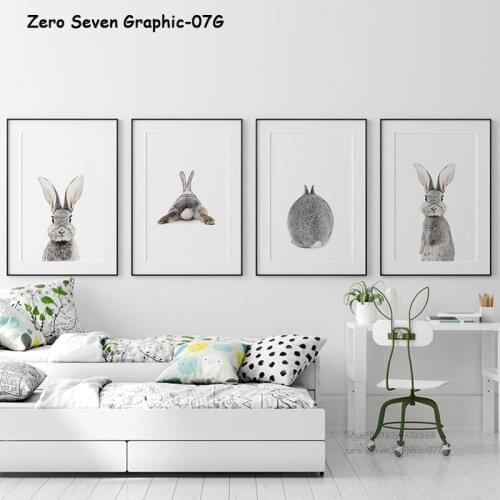 Nordic Funny Woodland Animal Bunny Tail Canvas Poster Print Picture Wall Decoration For Children Nursery Art Baby Room Decor