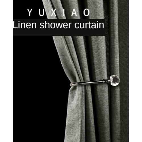 New Style Bathroom Faux Linen Shower Curtain Simple Partition Curtain Free Perforation Waterproof and Mildew Proof Thick Curtain