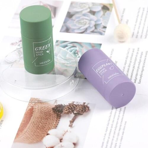 Green Tea Eggplant Purifying Clay Face Mask Stick Deep Cleansing Oil Control Anti-Acne Masks Blackhead Remover Pores Shrink