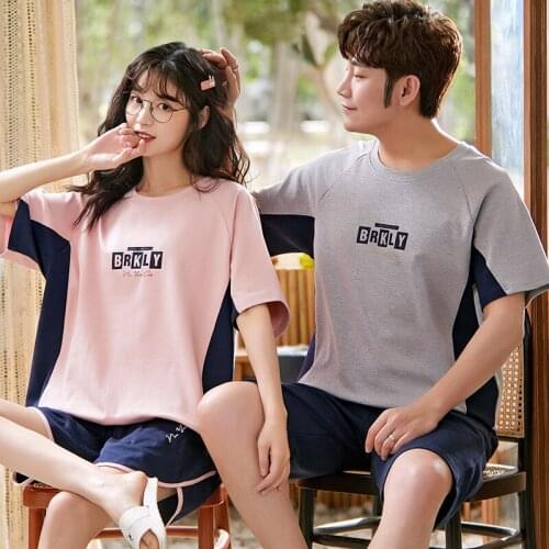 Couple Pajamas Set Summer Short Sleeve Cotton Outdoor Womens T-shirt Sleepwear Kawaii Little Bear Print Cartoon Locers Homewear