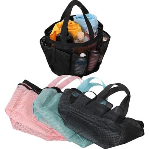 Beach bag storage bag, portable large capacity solid color mesh wear-resistant handbag, umbrella, cosmetic storage bag, black