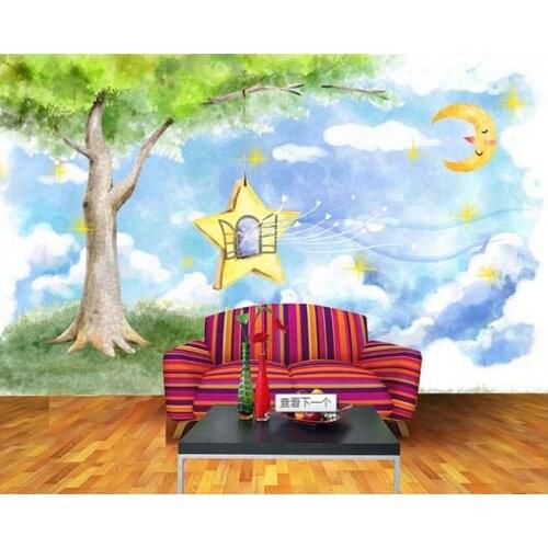 Custom wallpaper children, warm moon and star murals for childrens couch TV wall wallpaper paper de parede vinyl