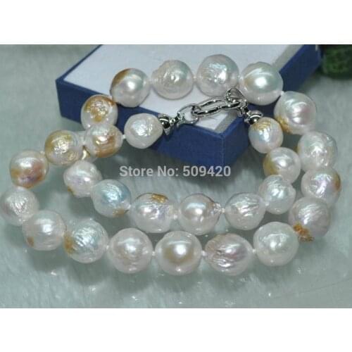 Hot Natural Rare copper white Furrow Kasumi cultured Pearl Necklace 18"