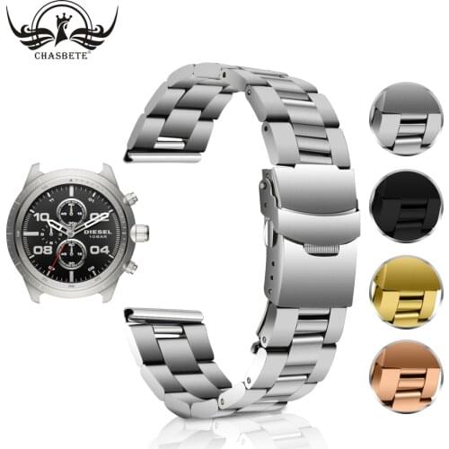 Stainless Steel Watch Band for Diesel 20mm 22mm 24mm Men Women Metal Strap Belt Wrist Loop Bracelet Silver Black + Spring Bar