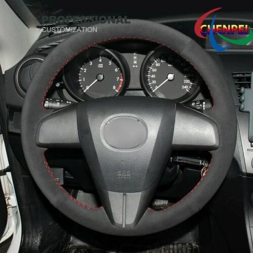 DIY Hand-Sewn Black Suede Car Steering Wheel Cover For Mazda 3 2011-2013 Mazda CX7 Car Interior Accessories