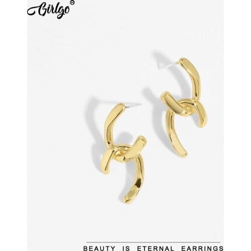 Girlgo Hiphop Rock Style Copper Earrings for Lady Lrregular Gold Color Metal Maxi Statement Earrings Party Gothic Accessories