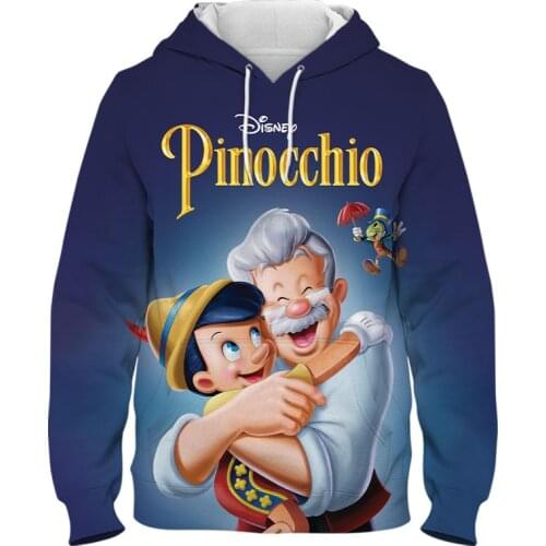 New Disney Pinocchio 3D Print Mens Harajuku Hoodie Cartoon Anime Spring Fashion Women Sweatshirt Streetwear Children Clothes