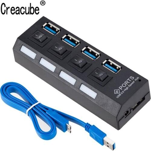Creacube USB Hub 3.0 4 Port USB 3.0 Hub Splitter Multi Hub High Supper Speed 5Gbps USB 3.0 Hub for PC