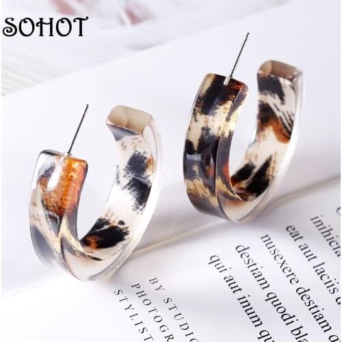 SOHOT Trendy Vintage Style Women Acetic Acid C Shape Hoop Earrings Luxury Temperament Lady Party High Quality Clear Brincos Gift