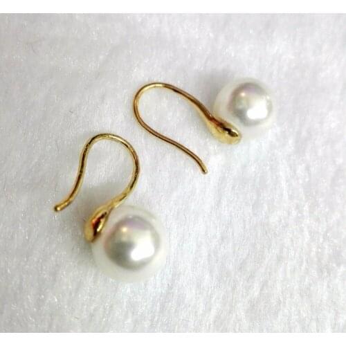 Women Jewelry Earring 10mm 12mm 14mm white round ball natural Shell pearl dangle hook Earring Gold colors hook