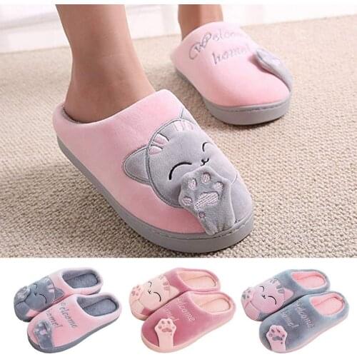 Women Winter Slippers Home Slippers Cartoon Cat Non-slip Warm Indoors Bedroom Floor Shoes slippers chaussures femme
