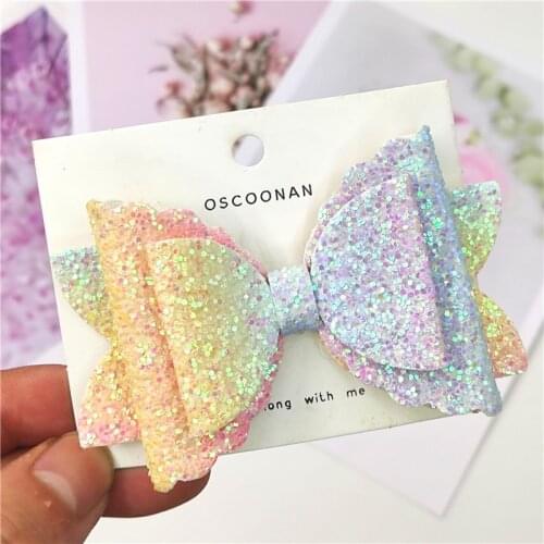 1PCS Lovely Rainbow Leather Glitter Bow Elastic Hair Bands Hairpins 2021 Scrunchie Dance Party Korean Hair Accessories For Baby