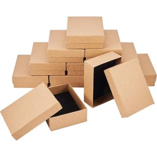 12pcs/lot Small Size 9x7x3cm Kraft Square Cardboard Jewelry Boxes for Jewelry Set and Packaging Box,Tan F80