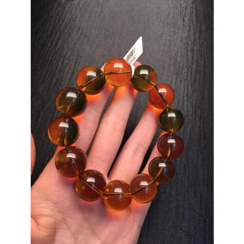 17.3mm Natural Blue Amber From Mexico Clear Big Round Beads Bracelet Women Men Fashion Rare Healing Stone Certificate AAAAA