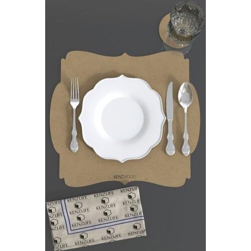 2pcs/set Solid Design Placemats With Coaster Non Slip Table Mats Kitchen Wood Mdf Accessories Home Pad Coaster Dining Table