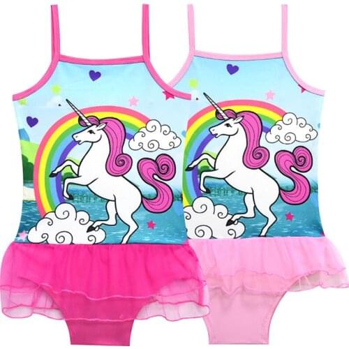 2020 Summer Girl Swimsuit Print Unicorn Dress Baby Girls Bikini Beach Girl Swim wear Princess Dresses Children Lace Clothes