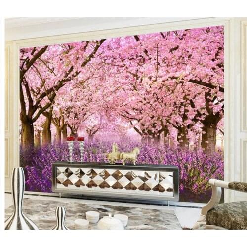 3d customized wallpaper Home Decoration 3D cherry blossoms lavender Background wall wallpaper for painting