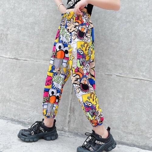 New Summer Children Kids Casual Printing Pants Girls Elastic Waist Long Pants Boys Girls Fashion Cartoons Teens Sport Harem Pant
