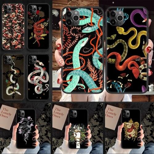 Flower snake Phone Case Cover Hull For iphone 5 5s se 2 6 6s 7 8 12 mini plus X XS XR 11 PRO MAX black fashion funda soft shell