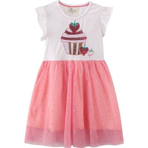 Jumping Meters Summer Princess Girls Dresses Tutu Mesh Party Baby Frock Childrens Clothes Fashion Hot Beading Ice Cream Dress