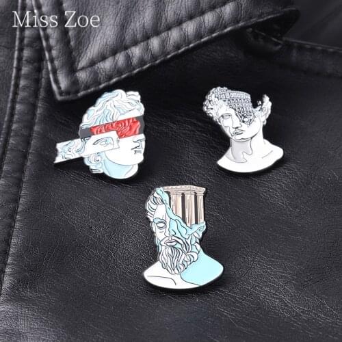 David Flower Sculpture Enamel Pin Ancient Roman Architecture Portrait Art Stone Carving Brooch Metal Badges Bag Backpack Jewelry