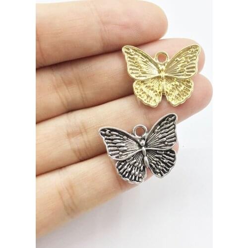 Eruifa 10pcs 18*24mm Pretty Butterfly gold/Silver plated Zinc alloy Charms Pendant Jewelry DIY Necklace 2 colors