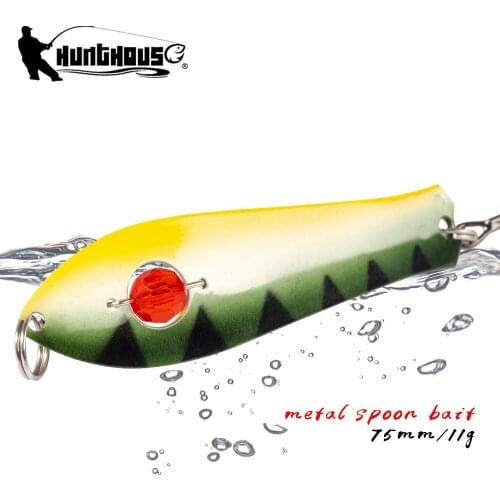 Hunthouse metal fishing lures spinners spoon hard artificial baits trolling sinking LW810 75mm 11g brass pike Perch freshwater