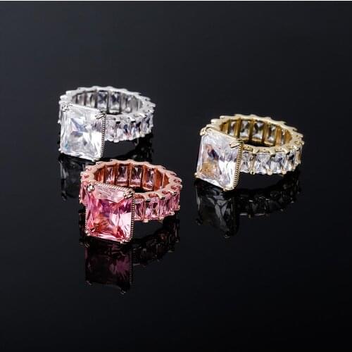 JINAO Gold-plated Copper Iced Out High Quality Cubic Zirconia Tennis Ring Hip Hop Punk Bling Fashion Jewelry For Women Gift