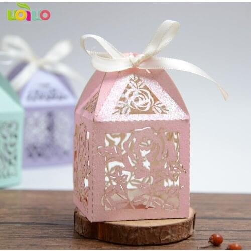 Wedding favor box special design laser cut candy packaging boxes glitter paper wedding box