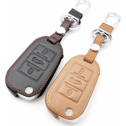 Leather 3-button key cover for Peugeot 508 301 2008 3008 408 for Citroen C4 CACTUS C5 C3 C4L housing key remote control bag