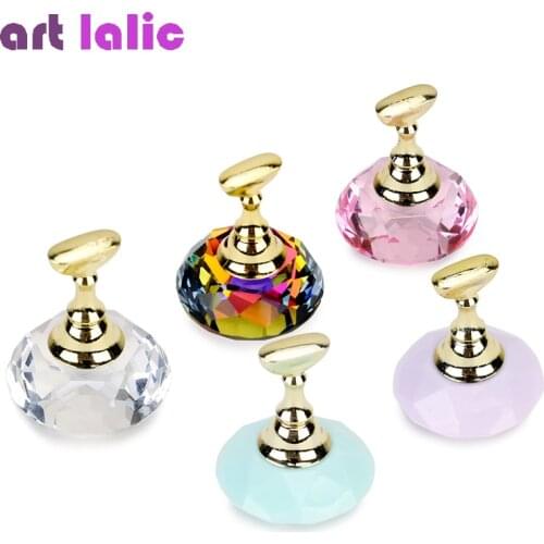 1Pc Magnetic Nail Holder + 5 Tips Practice Training Display Stand Crystal Holders Alloy False Nails Showing Shelf Manicure Tools