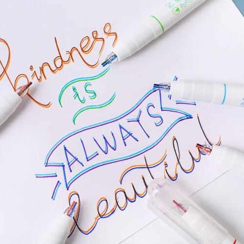 6 Pcs/lot Mohamm 0.5mm Double-line Colored Marker Highter Pen Drawing Diy Office School Supplies