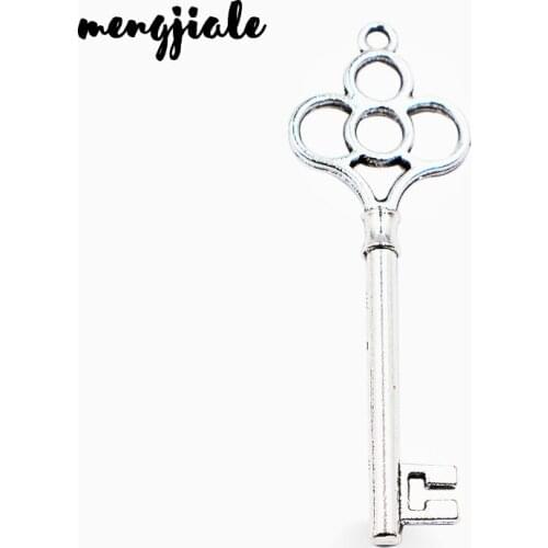 MENGJIALE Hot sell 10pcs/lot metal antique silver charms key charms pendant for necklace jewelry findings 54*18mm