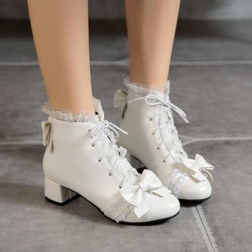 Kawaii Girl Sweet Bowknot Lolita Ankle Boot Student Lace Lolita Autumn Winter Martin Boot Gothic Girl Tea Party Princess Shoes