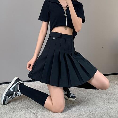 JMPRS Black Women Pleated Skirt Super Quality High Waist A Line Girls Dance Mini Skirt Korean Causal Summer Fashion Faldas 2021