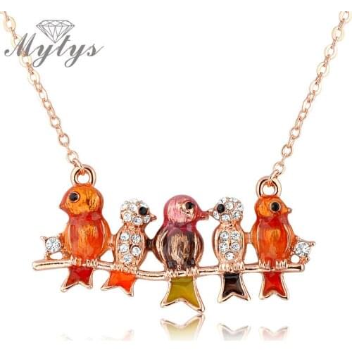 Mytys Fashion Romantic Cute Perched birds Pendant Necklace for Women Gift Jewelry Enamel Animal Necklace N44