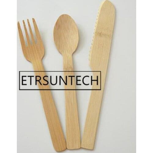 200sets Bamboo Tableware Fork Knife Set Creative Bamboo Disposable Party Outdoor Cutlery Dinnerware Sets