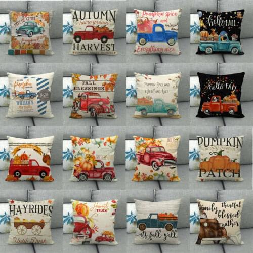 Autumn Harvest Thanksgiving Cushion Cover Fall Pumpkin Truck Pillow Cover 45x45cm For Home Sofa Chiar Decorative