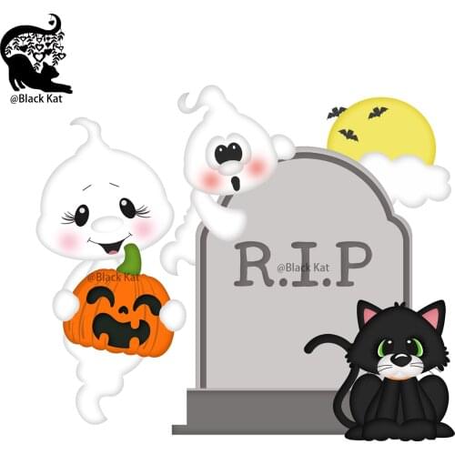 Night Black Cat RIP Tomb Pumpkins Ghost Metal Cutting Dies Halloween Trick or Treat Kids Dies DIY Scrapbooking Gift Card Craft